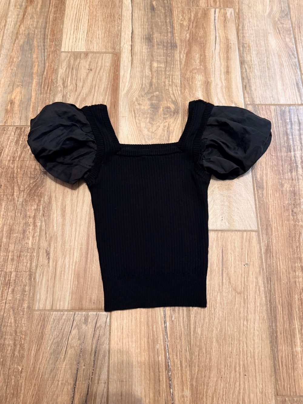 Current Air Black Contrast Puff Sleeve Sweater Top - Picture 2 of 4